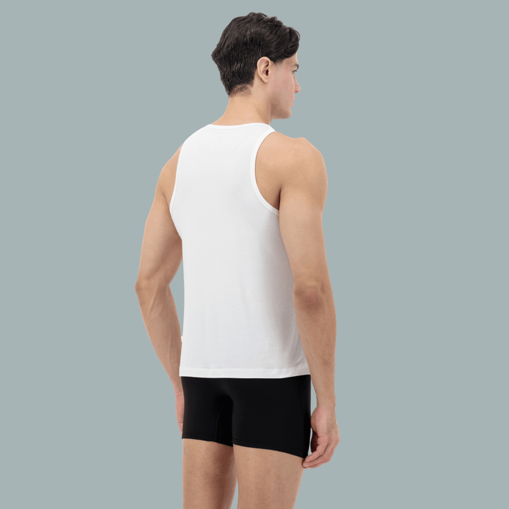 Side profile of men’s luxury tank top, ultra-soft and breathable