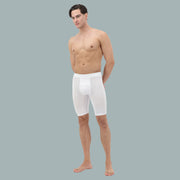 Full-body view of white long boxers paired with kandoura, premium fit