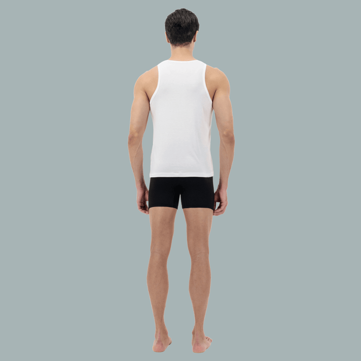 Back view of luxury men’s tank top, comfortable fit, moisture-wicking