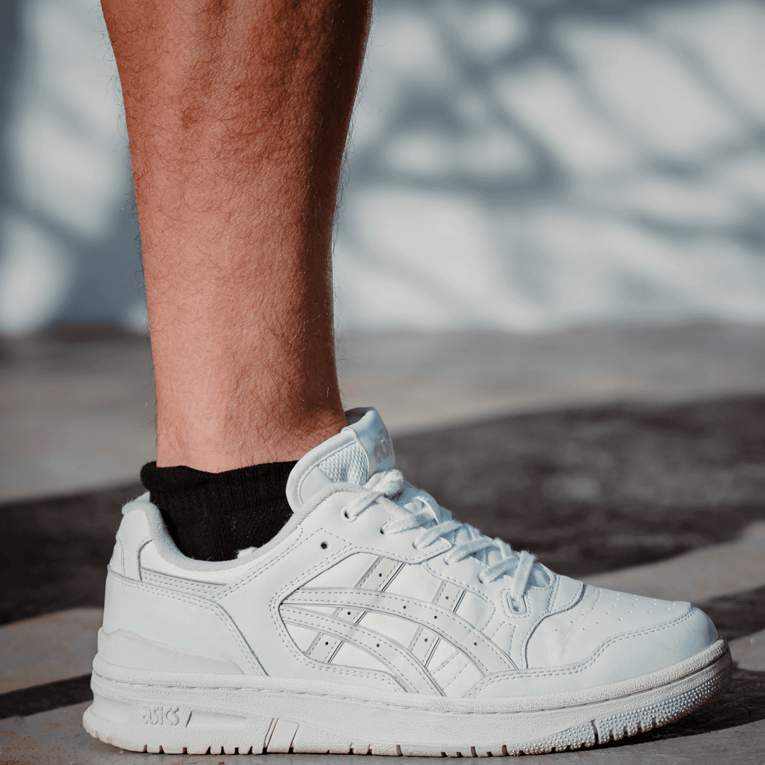 White low ankle socks worn with sneakers - premium cotton for ultimate comfort