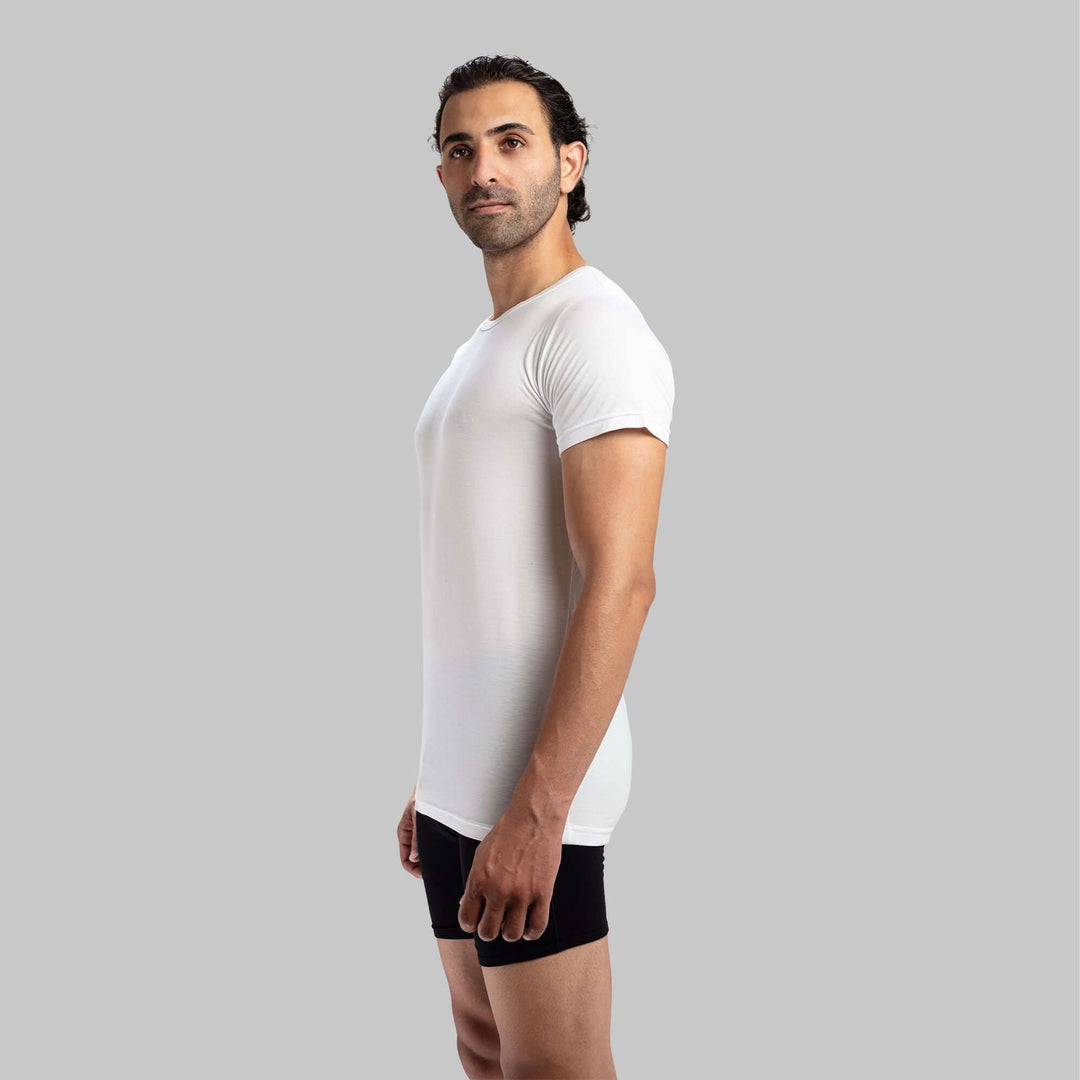 Side view of men's luxury undershirt – lightweight and breathable, perfect for layering under clothing