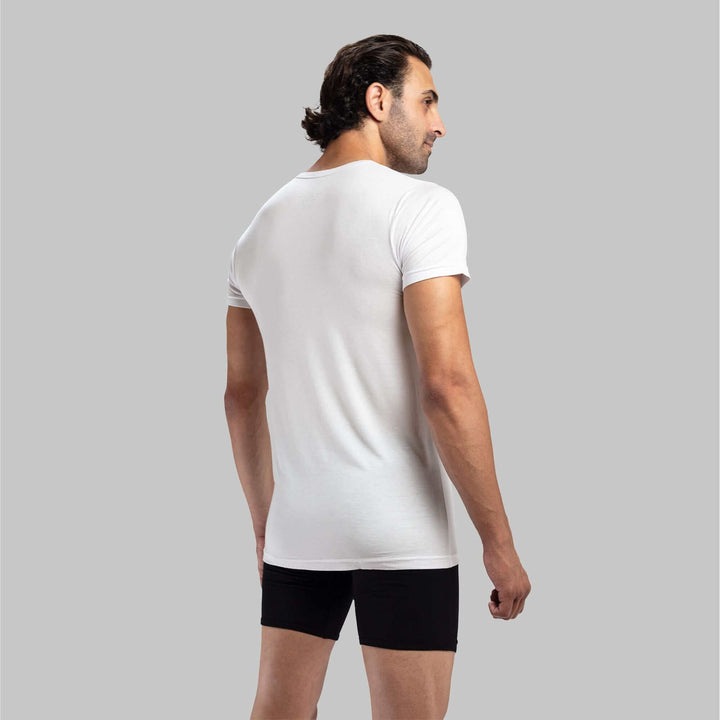 Back view of white luxury undershirt – micromodal fabric for breathability and all-day comfort